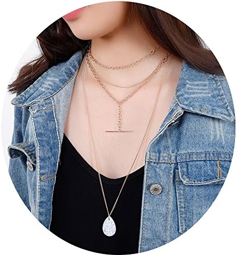 VUJANTIRY Multilayer Choker Necklace Turquoise Stone Bar Pendant Necklace Long Necklaces for Women Jewelry (Gold)