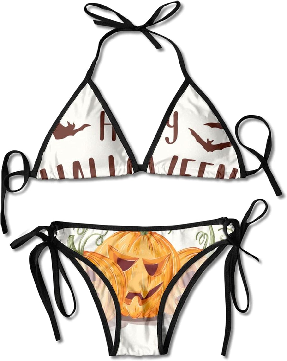 Happy Halloween Pumpkin Vector Image Women Tie Bikini Two Piece Halter