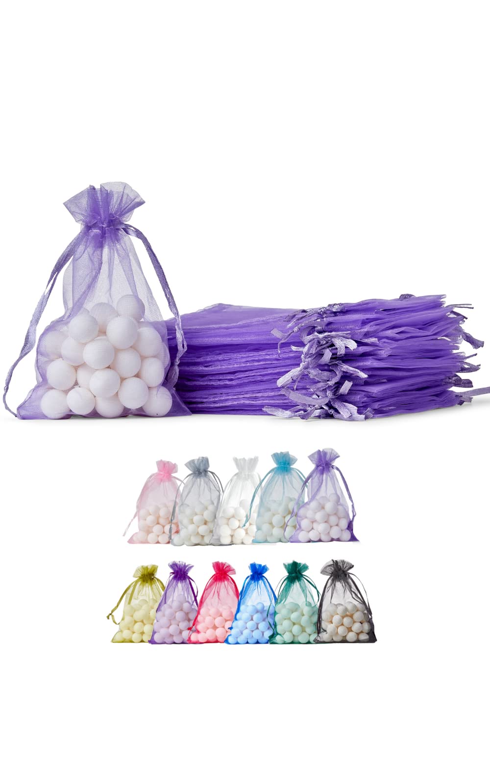 Soul Projekt 50pcs Organza Gift Bags, Light Purple 10x15cm Christmas Drawstring Gift Bags, Drawstring Bags for Favours, Jewellery, Diwali Mini Bags, Wedding Sweet Bags, Party, Organza Bags Small
