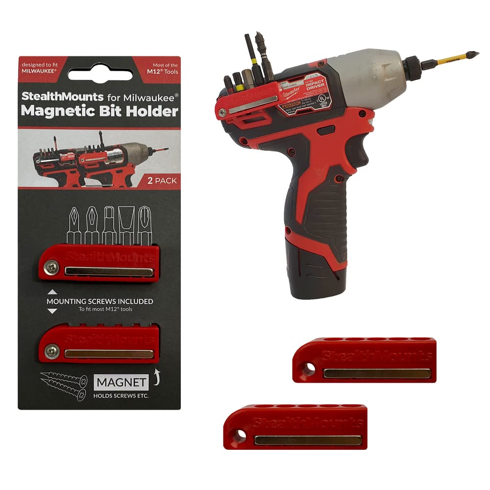 StealthMounts Black Milwaukee M12 Magnetic Bit Holder | Drill Bit Organiser | Perfect Holder for Milwaukee Drills and Impacts (2 Pack)