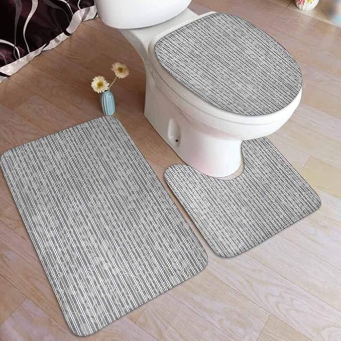 Ahuimin Grey and White Bathroom Rugs 3 PCS Mat Sets, Floral