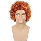 Beweig Short Curly Orange Wig Short Afro Wig for Male Cosplay Costume Daily Hair Synthetic Heat Resistant Mens Full Wigs
