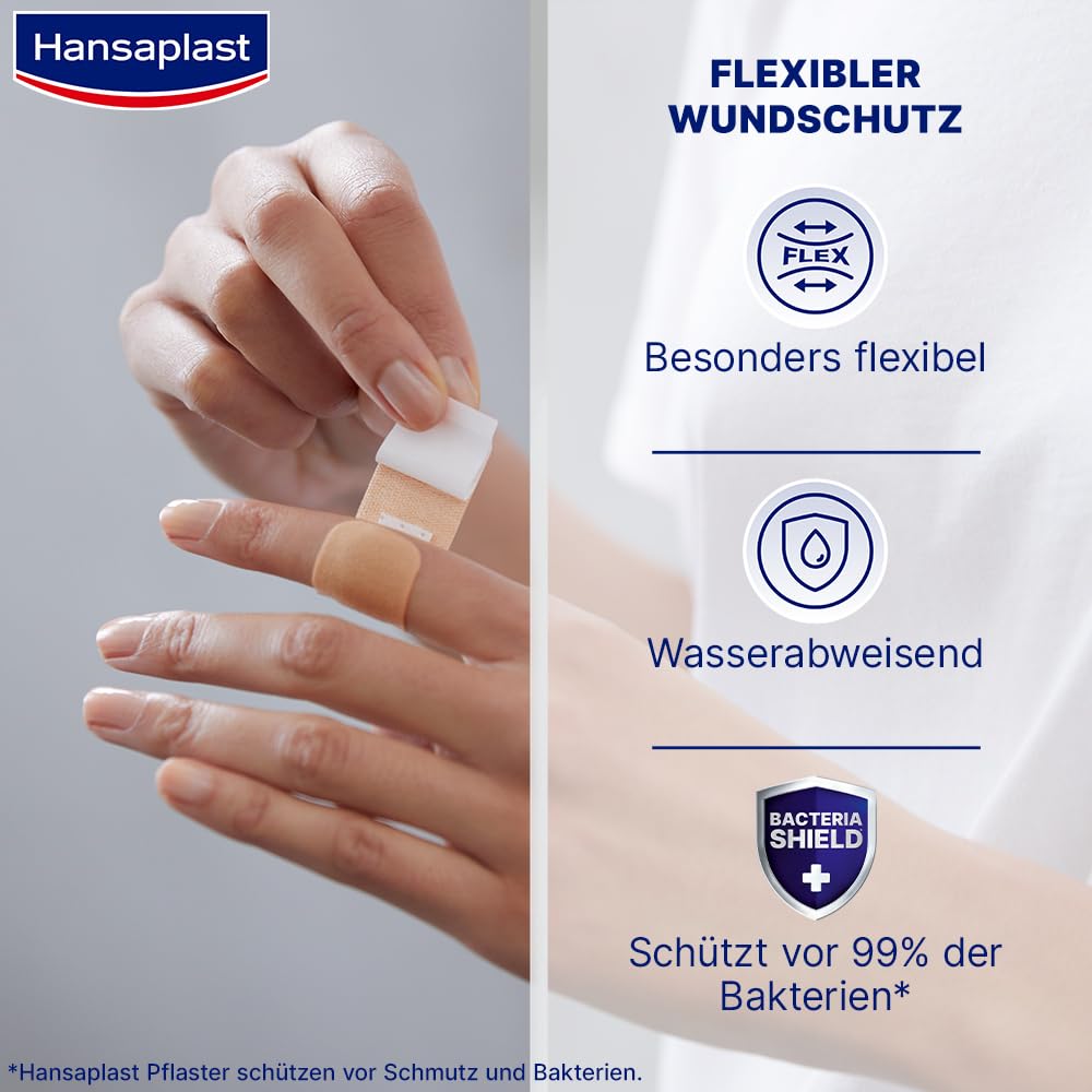 Hansaplast Elastic Pflaster (20 Strips), Wundpflaster für Gelenke und viel bewegte Körperstellen, flexibles Verbandsmaterial mit extra starker Klebkraft (Packung mit 2) 2