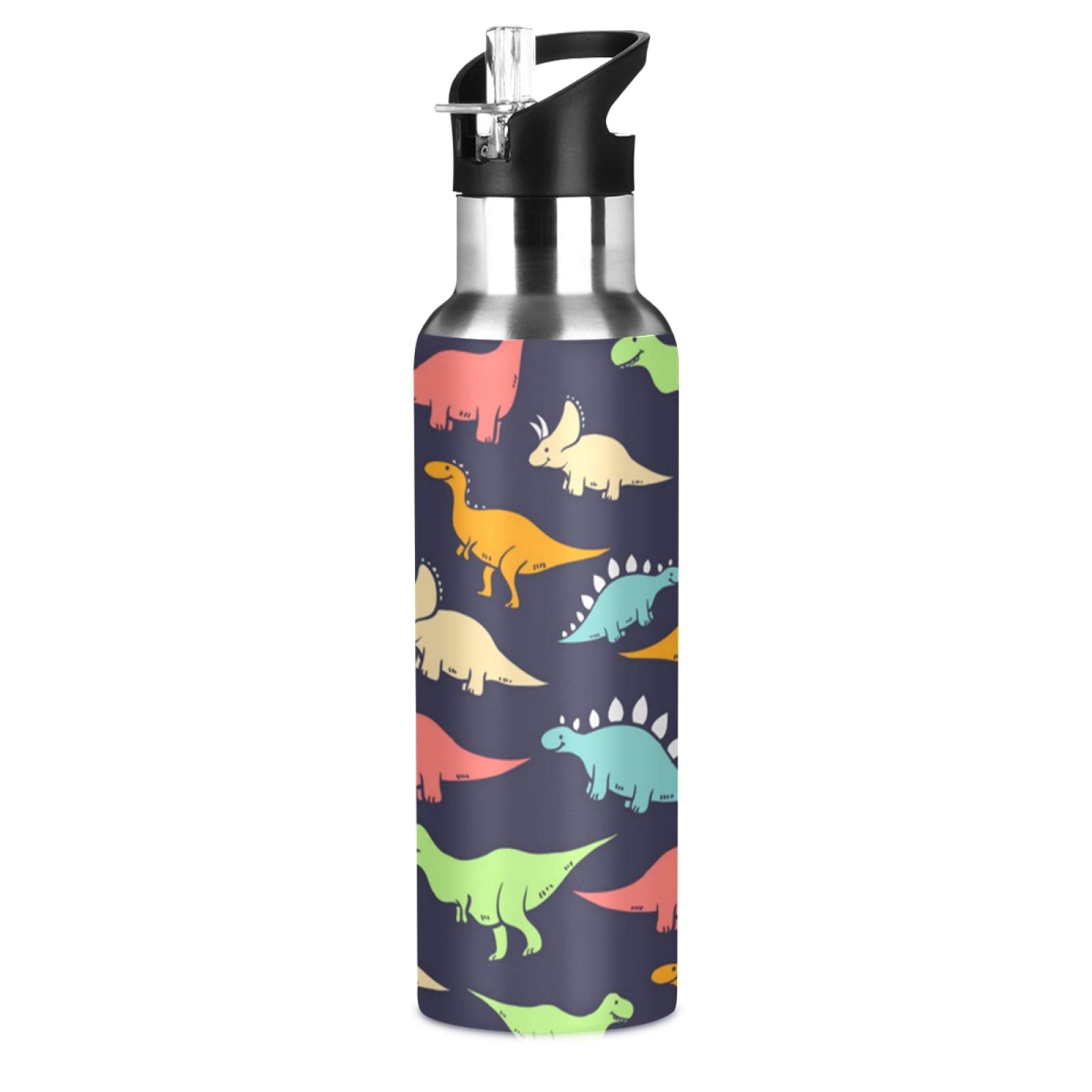 JUMBEAR Colorful Dinosaurs Water Bottle Acuum Insulated Stainless Steel Leakproof Wide Mouth with Straw Lid for Fitness Gym and Outdoor Sports 22OZ