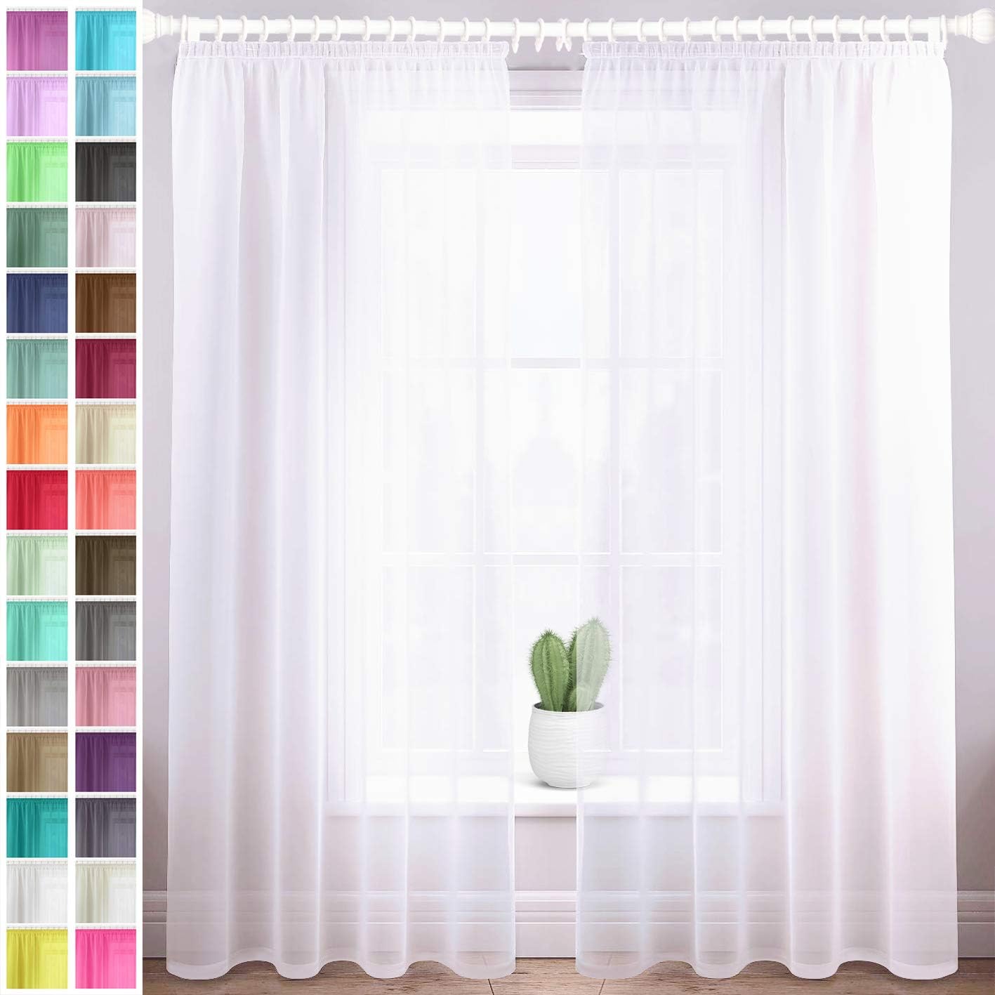 Megachest gathering tape voile curtain(Pure White W 56" x L 54" (2 Panels))