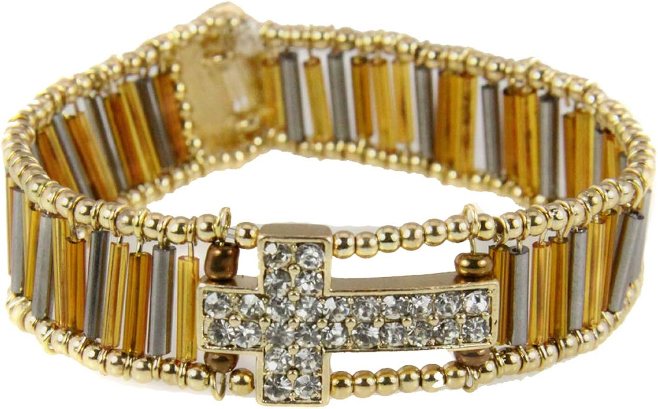 4030626 Beaded Cross Stretch Bracelet Christian Beads Jesus