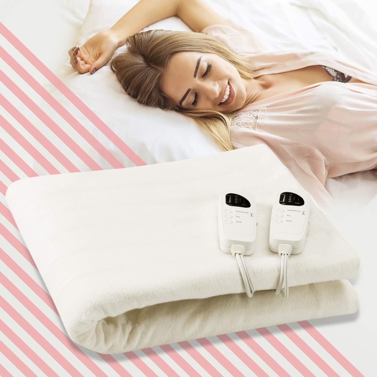 COSTWAY Electric Blanket with Elasticated Skirt, Dual Control with 5