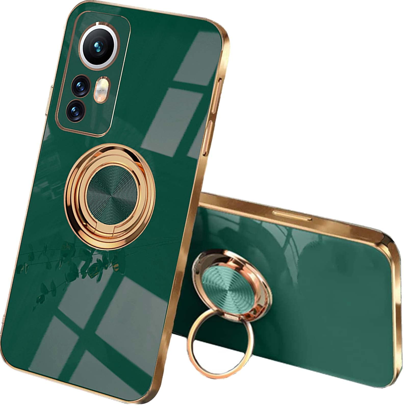 QIYIN Woman's Case for Xiaomi 12 Lite, Colored Silicone Cover, Camera Protection Case, Ultra-thin Shockproof Cover with Ring Stand (Dark Green)