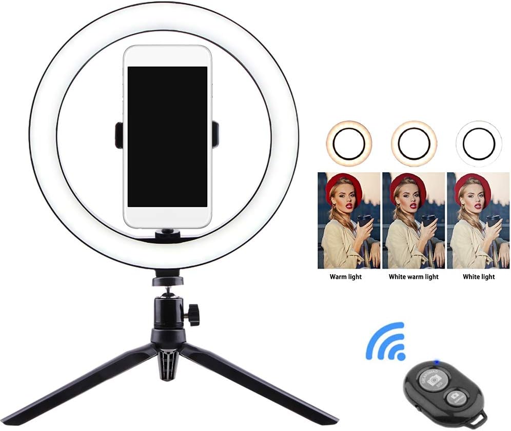 Ternence Flynn 10 inch LED Desktop Makeup Light with Phone Holder for Selfie, Makeup, Live Streaming & Video, Dimmable Desk Ring Light Kit for Photography Portrait Fashion (3 Light Modes)