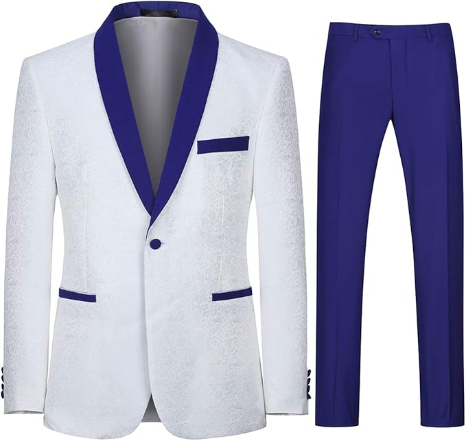 blue and white prom suit