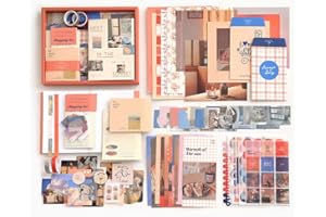 BetterJonny Kit de scrapbooking esthétique vintage avec grille A6 pour carnet de notes en papier Washi Orange Art Journalisat