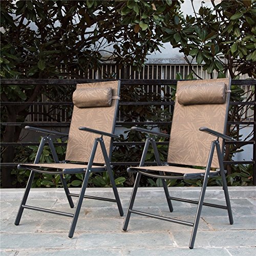 PatioPost Aluminum Outdoor Folding Chair with Armrest Adjustable