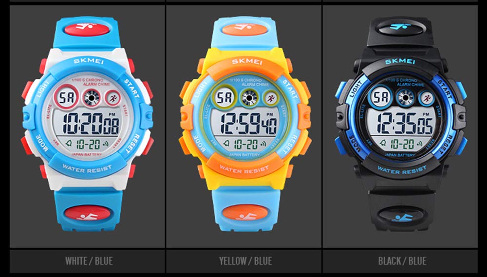 Tonnier Watch Kids Sports Watch Multi Function Digital Watches Colorful LED Display Waterproof Wristwatches for Children with PU Band