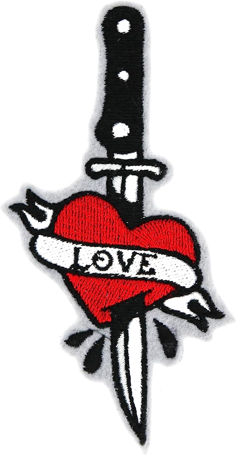 Mixed Media - Love Hurts Knife in Heart Iron On Embroidered Patch