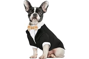 ISDULA Dog Tuxedo Wedding Outfit Birthday Suit with Gold Bow Tie Formal Dog Tux Party Pet Costume for Small Medium Large Dogs Cats