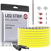 BTF-LIGHTING FCOB Thin 5mm Width COB LED Strip Light Warm White 3000K | UL Listed Super Bright Light, DC12V 16.4FT CRI90+ Flexible Tape Light for Home Indoor DIY Lighting(No Adapter or Controller)