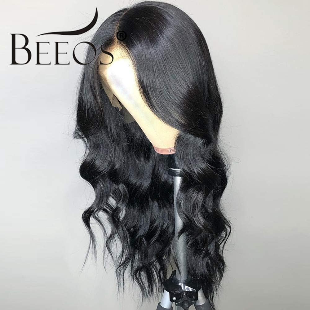 BEEOS 360 Lace Frontal Wig Pre Plucked and Bleached Knots, 9A Short Body Wave Human Hair wigs with Baby Hair for Black Women with Latest Band (14 Inch)