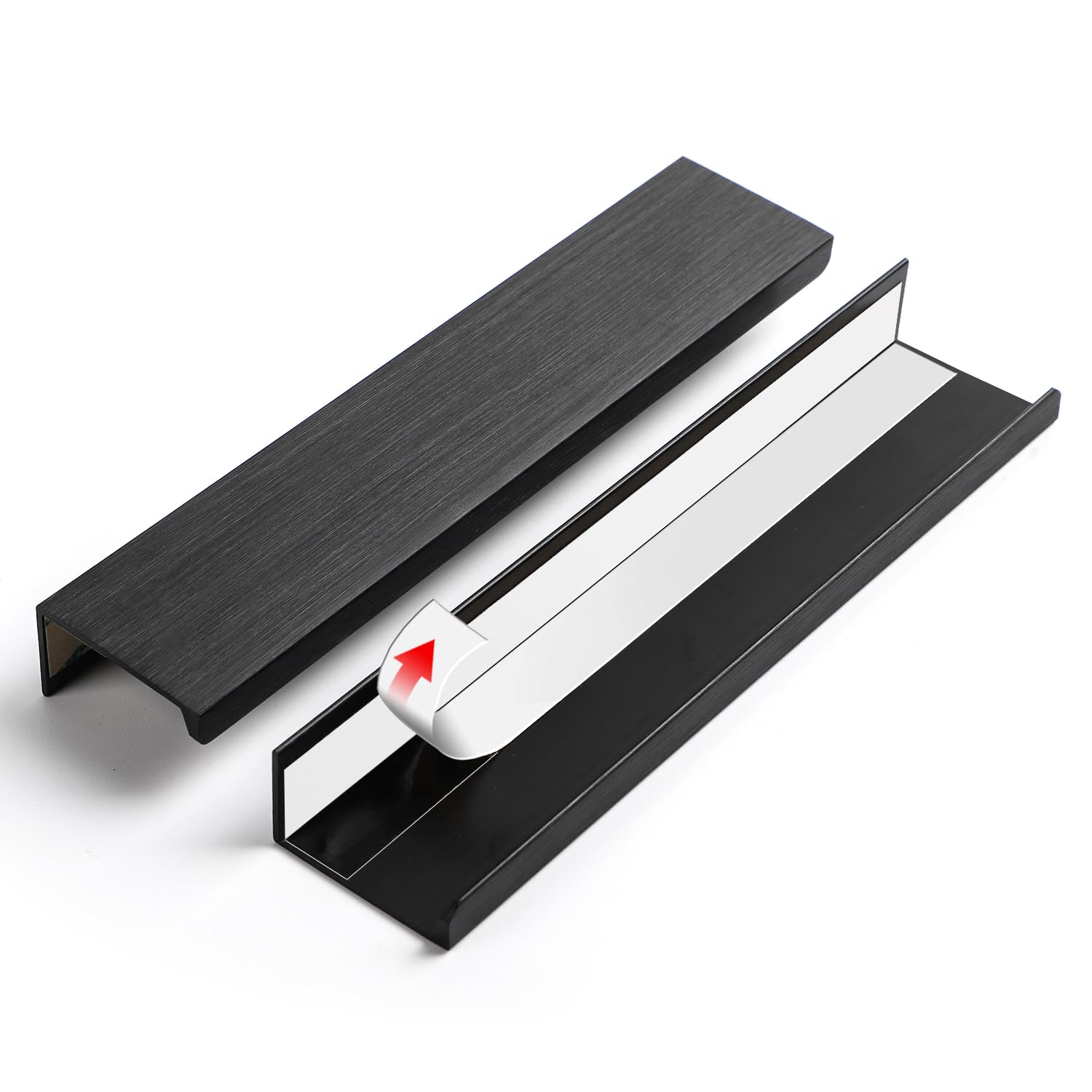 Photo 1 of BaiNong 5 Pack Adhesive Cabinet pulls 6 inch Stick on Handles Black Finger pulls for cabinets Finger pulls Adhesive Drawer pulls Edge for Concealed Seam Handles Flat