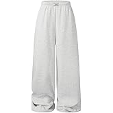 OYOANGLE Girl's Baggy Sweatpants Elastic Waist Letter Patched Straight Leg Pants Workout Open Bottom Trousers