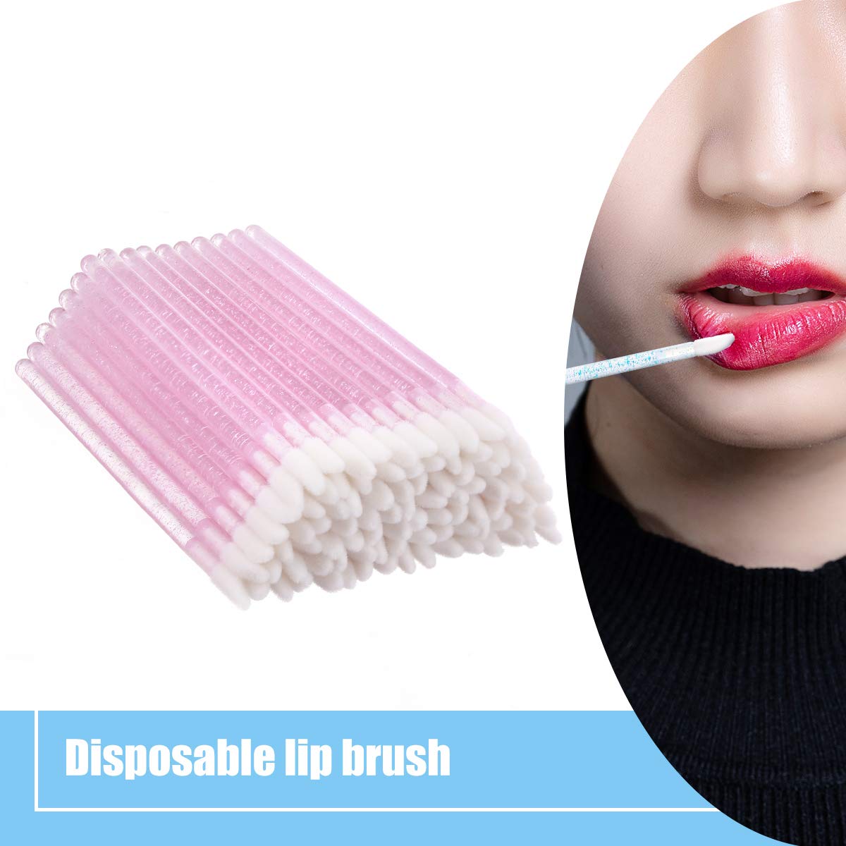 Elisel 100 Pcs Disposable Crystal Lip Brushes Make Up Lip Brushes Lipstick Lip Gloss Wands Eyeshadow Brushes Applicator Tool Makeup Beauty Tool Kits (Pink): Beauty