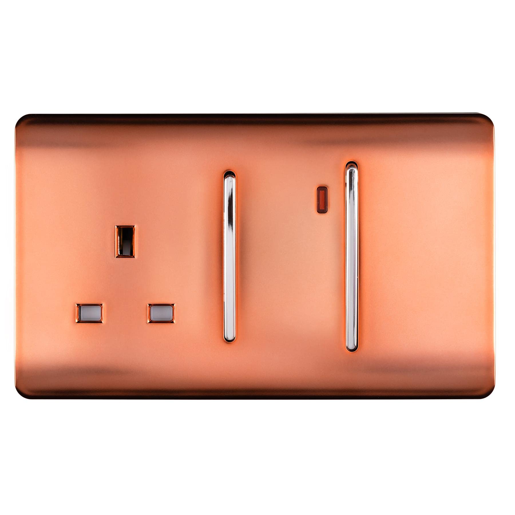 Trendi Switch Screwless Artistic Modern Decorative Glossy 45 A Cooker Switch Control Unit & Single Plug Socket Inc Neon Indicator for Indoor Use in Copper - ART-WHS213CPR