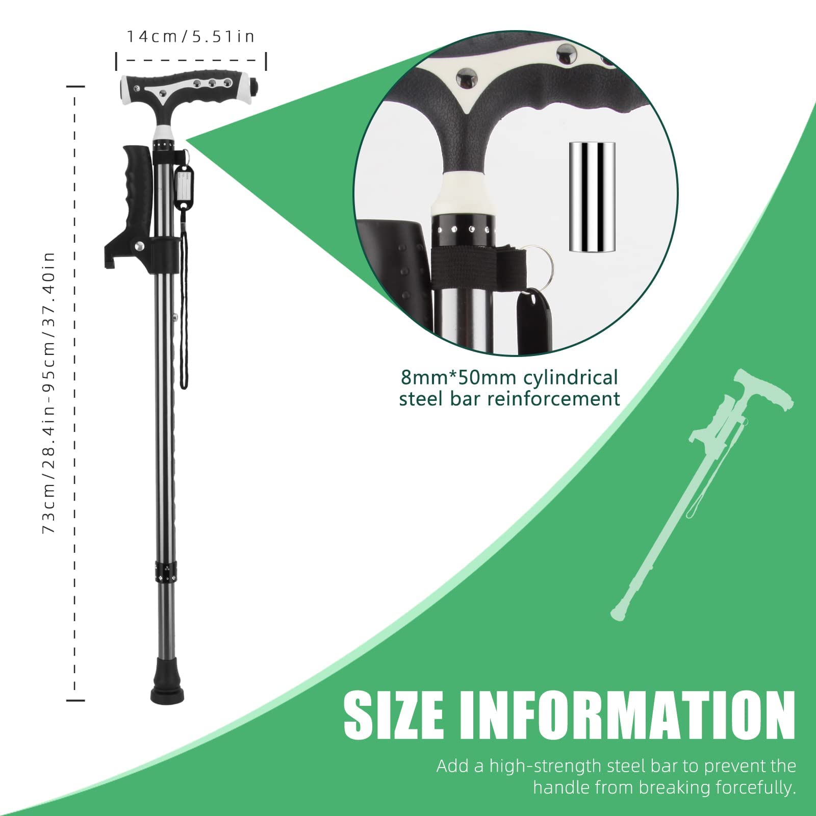 Hold 440 Lbs Walking Cane for Men & Women Aluminum Alloy Lightweight Height Adjustable Walking Stick Heavy Duty Foldbale Free Standing Cane with LED for Seniors Adults