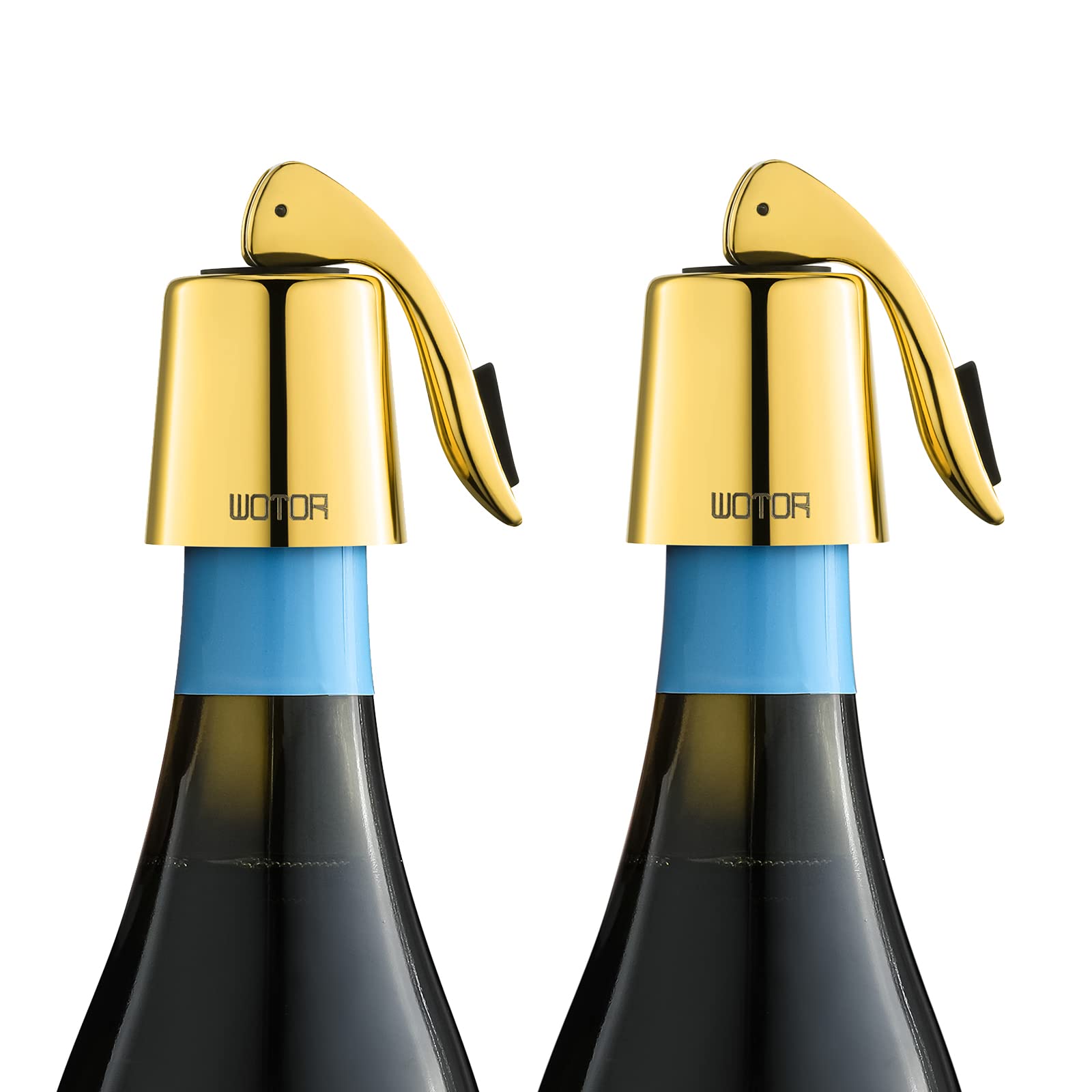 WOTOR Wine Stoppers Stainless Steel Wine Bottle Stopper Plug with Silicone Reusable Wine Saver Leak Proof Keep Fresh Gold 2 Pack