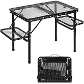 KUNOVA (TM) Folding Grill Table, Height Adjustable Aluminum Table with Mesh Desktop, Portable for Outdoor Camping, Picnic, Pa