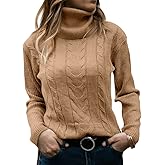 Langwyqu Womens' Turtleneck Long Sleeve Cable Knit Sweaters