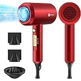 Slopehill Professional Ionic Hair Dryer, Powerful 1800W Fast Drying Low Noise Blow Dryer with 2 Concentrator Nozzle 1 Diffuser Attachments for Home Salon Travel (Agate Red)