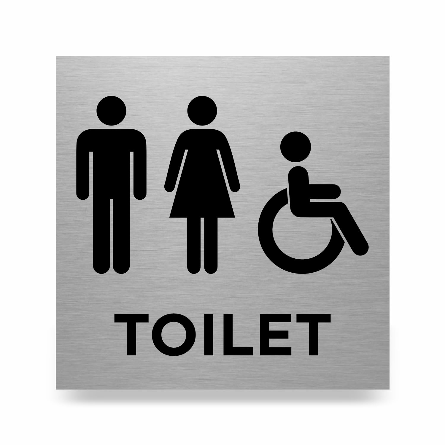 Slimline Aluminium Male, Female Accessible Toilet Sign from ViroDisplay® - Brushed Silver - 150 x 150mm - Durable Printed Surface - Self-Adhesive Fixing — image 1
