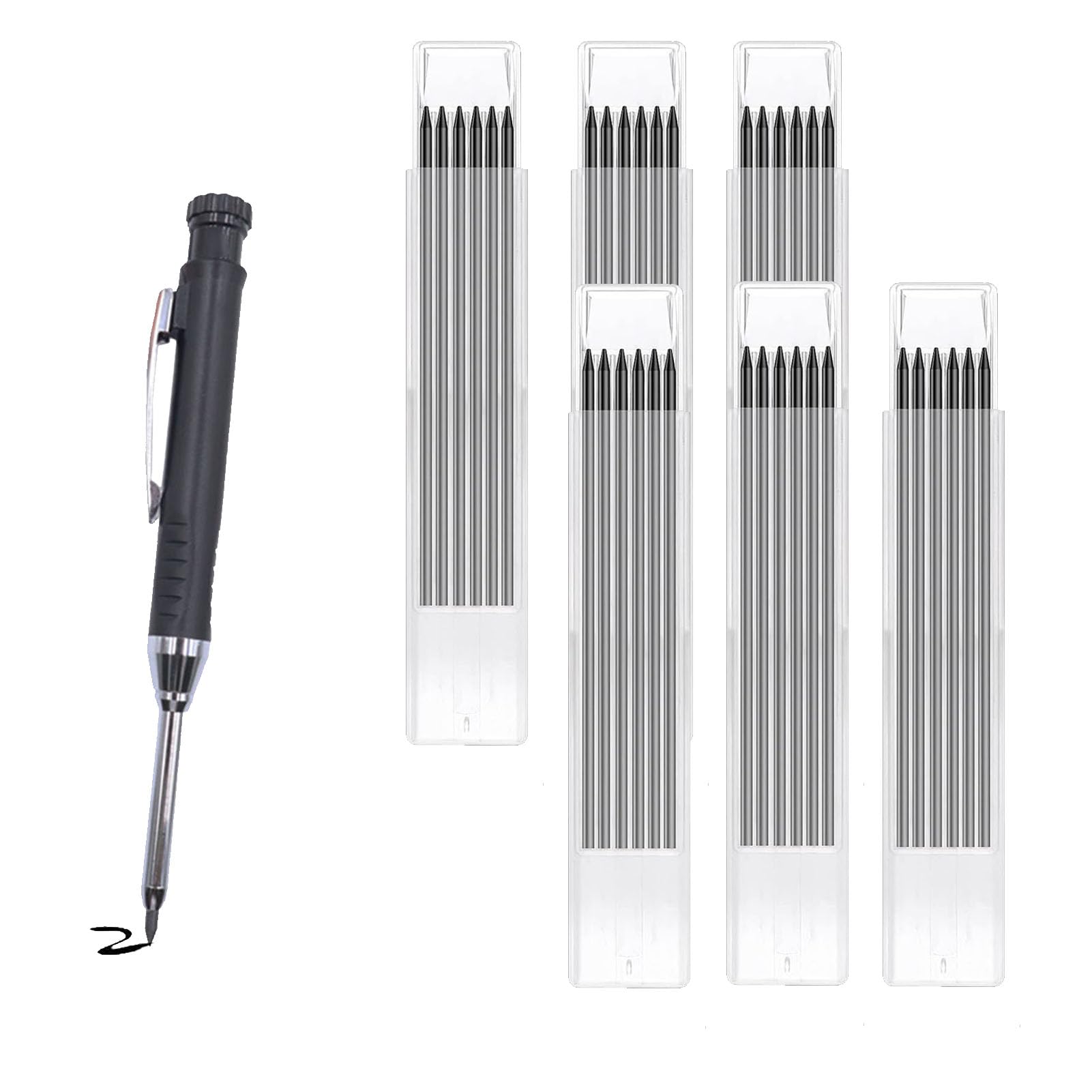 DuDuZui 36Pcs Pencil Refills and 1 CarpenterPencil, 2.8mm Solid Waterproof Lead Pencils Replacement for Tracer/Pica Pencil, Deep Hole Marker, for Architect Woodwork Construction & Building