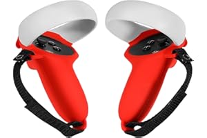 rumbloo Silicone Touch Controller Grip Cover for Oculus Quest 2 Accessories, Anti-Throw VR Handle Protector with Adjustable Wrist Strap, Red