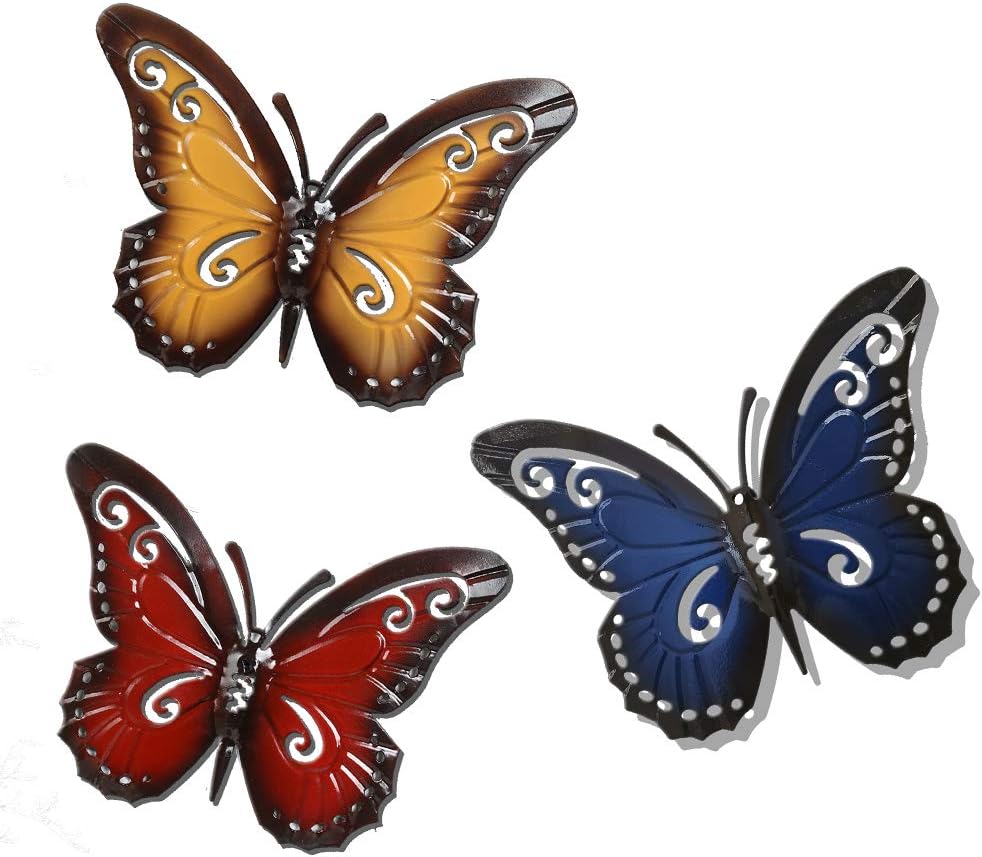 Plaques & Wall Art - Metal butterfly art, indoor and outdoor hanging wall decoration mural sculpture, 3 pieces