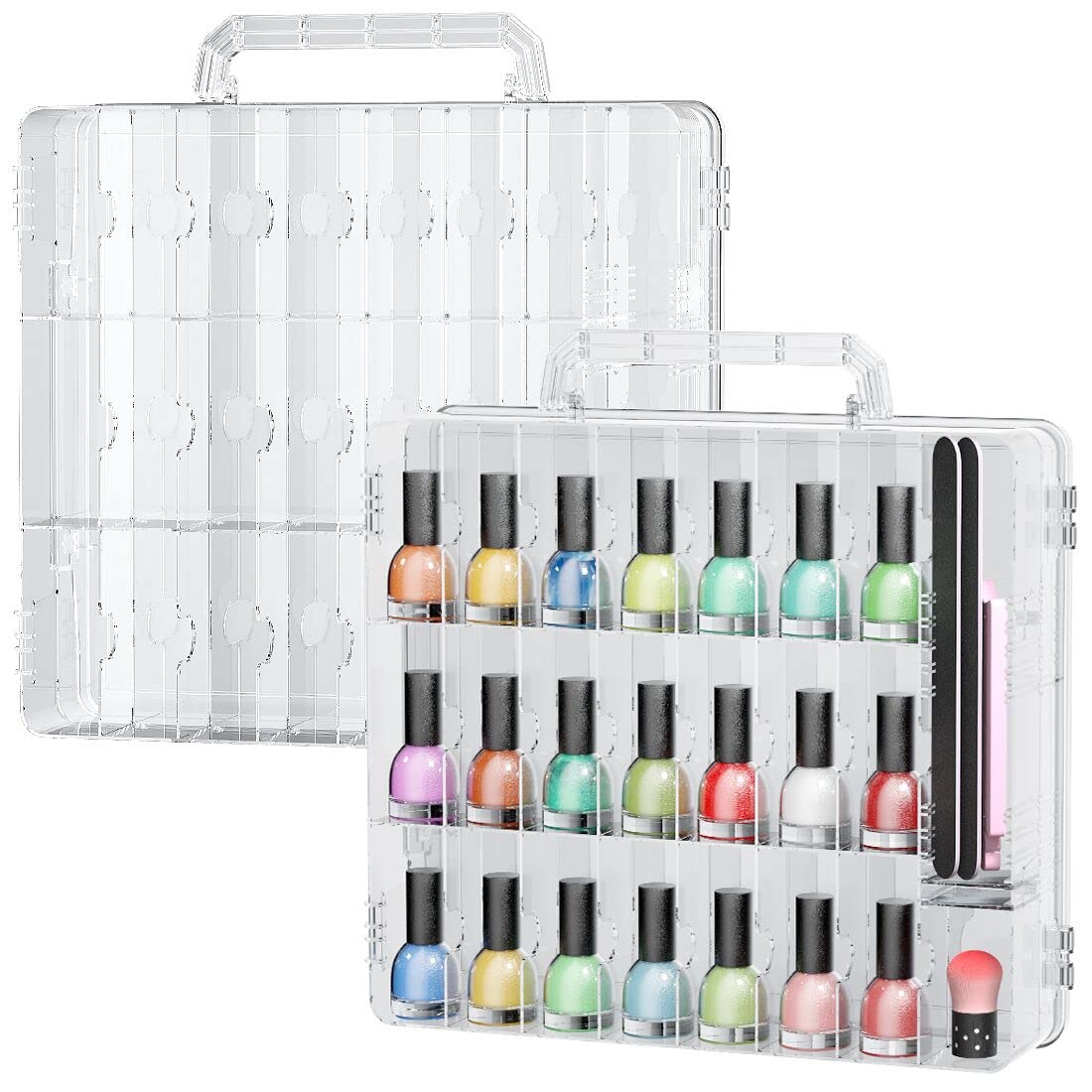 JIASHENG Two Nail Polish Organizer Case Holders, 48 Bottles Universal Nail Storage Box for Double Side Adjustable Space Divider for Acrylic Nail Gel Dip Powder Tips Set with Two Toe Separator Image JIASHENG Two Nail Polish Organizer Case Holders, 48 Bottles Universal Nail Storage Box for Double Side Adjustable Space Divider for Acrylic Nail Gel Dip Powder Tips Set with Two Toe Separator Image