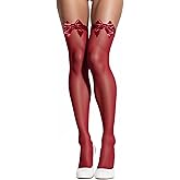 woosnscly Womens Bow Thigh High Stockings Sheer Nylons Thigh Highs Cute Lace Over Knee High Stockings Silk Stockings with Bow