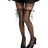 ShawGobow Lace Tights With Bows,Cute Floral Patterned Stockings For Women,Halloween Costume Sexy Goth Fishnets