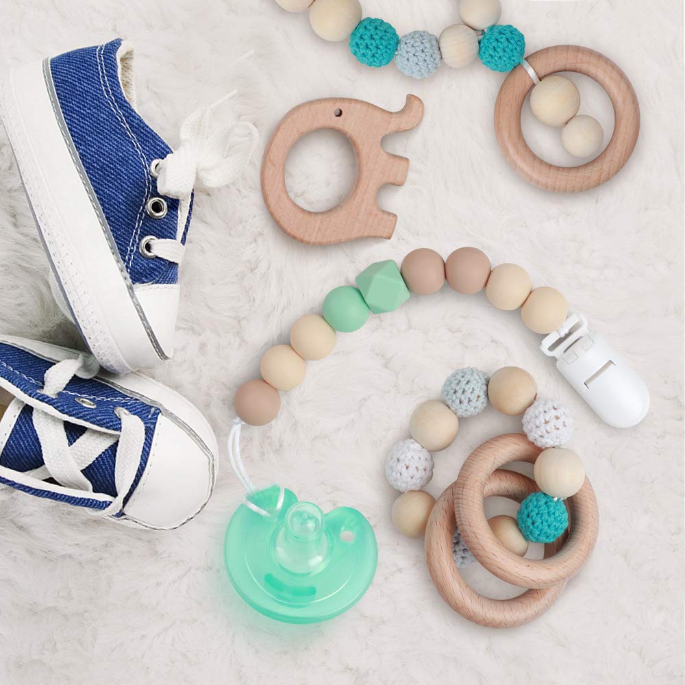 Pacifier Clip Baby Boys Silicone Paci Clip Teething Relief Teether Toy Soothie Binky Holder Chewbeads Birthday Christmas Shower Gift Set of 2 (Beige, Grey) : Baby