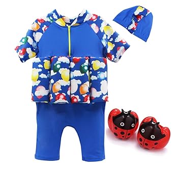 Kinder Badeanzug Sonnenschutz Flotation Bademode mit Badekappe und Armbinde