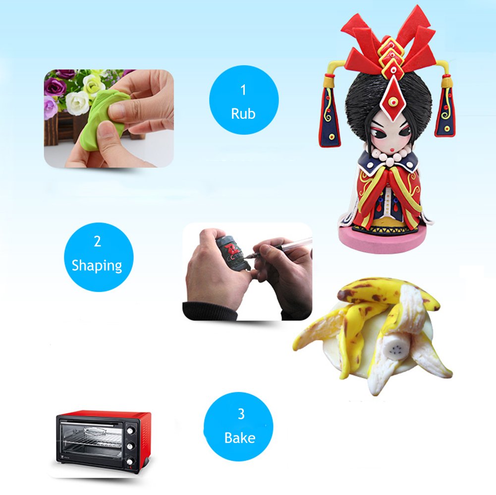 Amor 24 Colors Polymer Clay Modeling Magic Clay Safety Soft Oven Baking DIY Clay Set with Tools