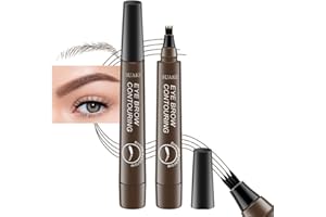 evpct SUAKE 2Pcs Dark Brown Magic Microblading Eyebrow Contouring Pen Pencil, 4 Tipped Precise Brow Pen with Sponge Micro-Fork Tips Applicator, Create Natural Looking Brows Eyebrow Makeup Long Lasting