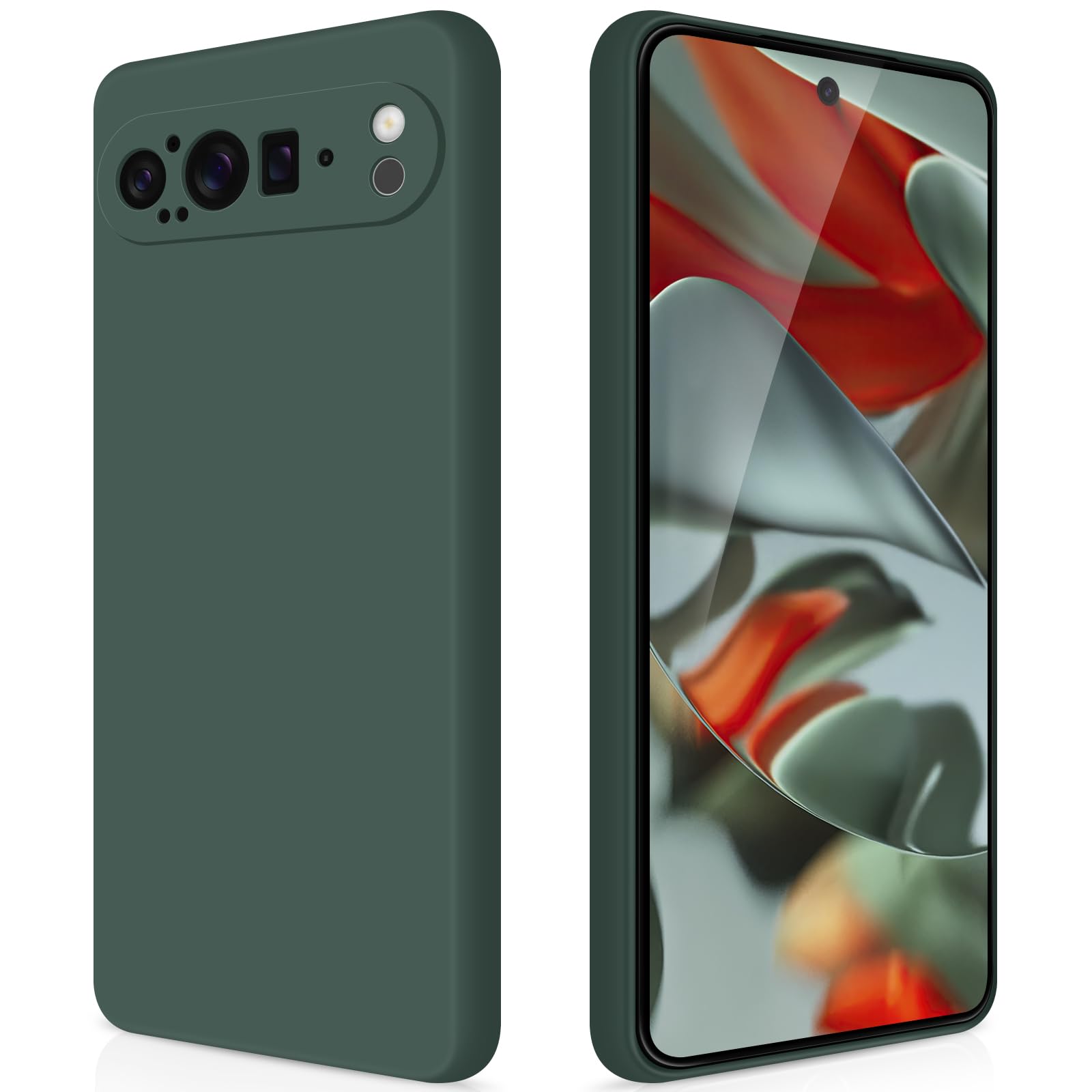 GiiYoon Case Compatible with Google Pixel 9 Pro XL, Silky-Soft Touch Full-Body Protective Phone Silicone Case, Shockproof Cover with Microfiber Lining, Green