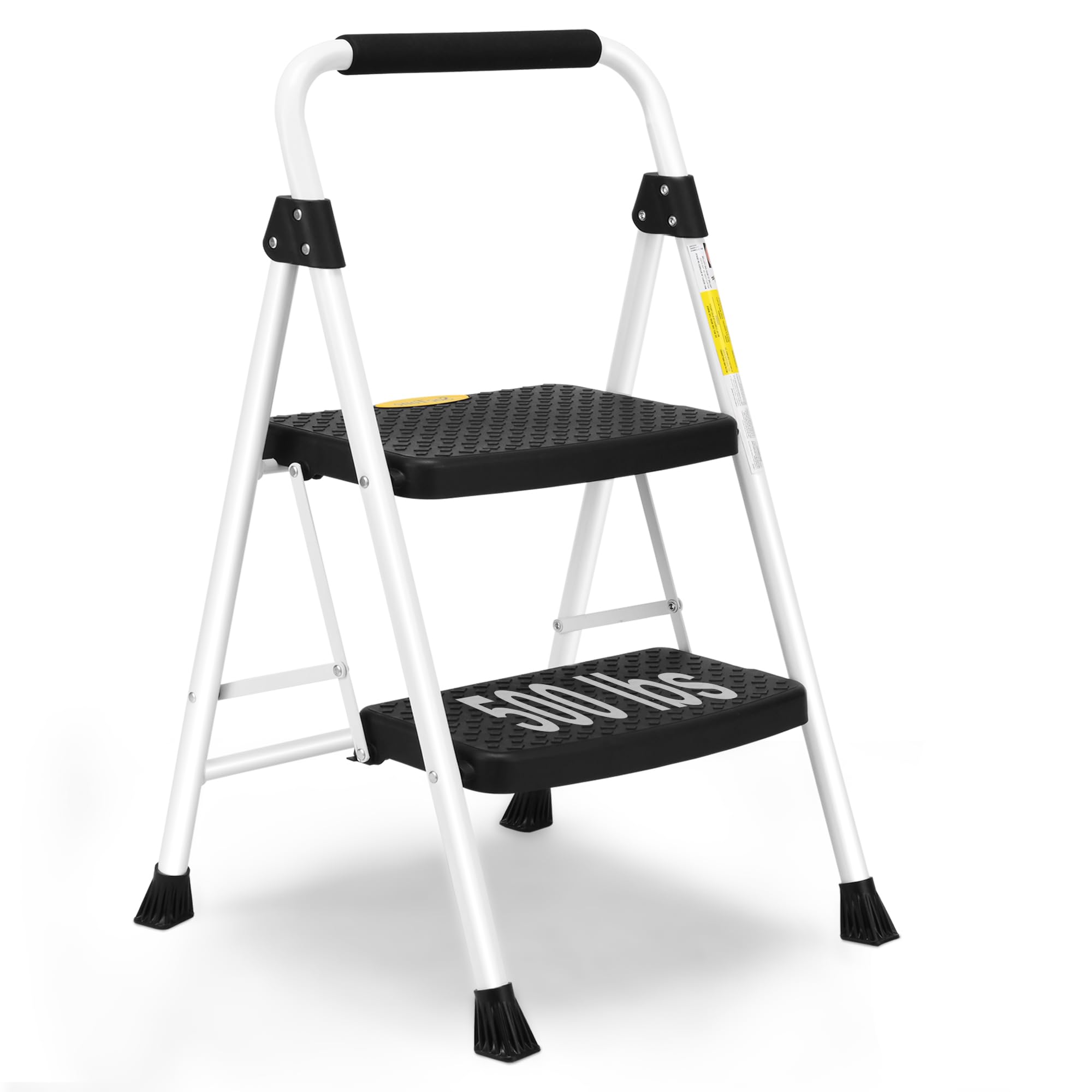 SocTone 2 Step Ladder, Folding Step Stool for Adults with Handle, Lightweight, Perfect for Kitchen& Household, 500lbs Capacity Sturdy Steel Ladder, White Image