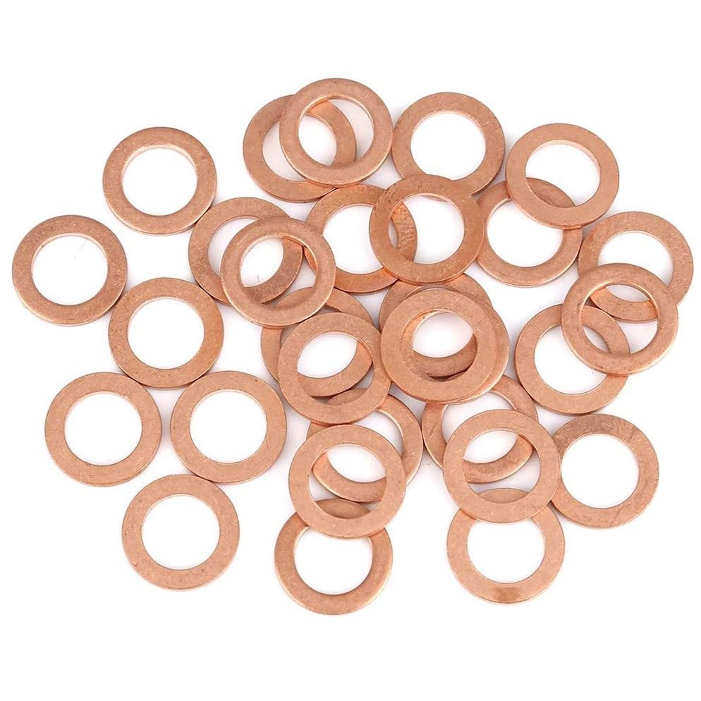 30pcs M10 Copper Washers Flat Ring Sump Plug Oil Seal Gasket Sealing Fitting Washers (M10*16 * 1.5mm)