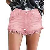 luvamia Women Casual High Waisted Denim Shorts Frayed Raw Hem Ripped Jeans Shorts