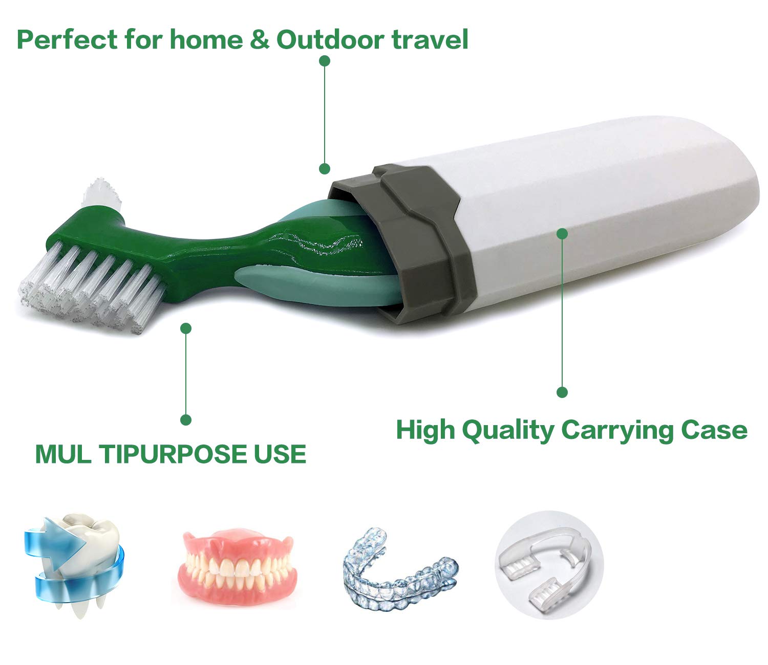 Denture Case, Denture Cups Bath, Toothbrush with hard denture, Dentures Container with Basket Denture Holder for Travel, Mouth Guard Night Gum Retainer Container (Green) : Beauty