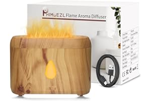 PHIMUEZL Flame Diffuser for Essential Oils, 200ml Ultrasonic Aroma Diffusers with Cool Mist, Aromatherapy Diffuser with Auto-Off Protection, Small Humidifier for Home,Office,Bedroom,Gift (Wooden Grain)