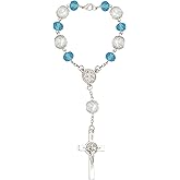 One Decade Car Rosary, St. Benedict Medal Interior Rear View Mirror Charm Auto Rosary, Catholic Rosary Hanging Pendant, Interior Men Women Car Accessories (Blue)