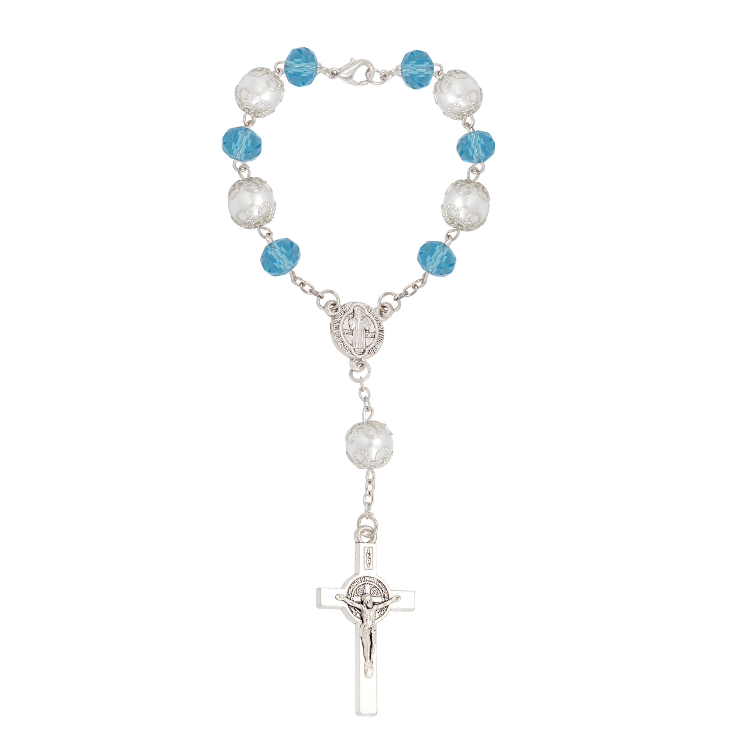Nazareth Store Car Rear View Rosary St Saint Benedict Catholic Turquoise Blue Beads Benedictus Medal Cross Crucifix Christian gift Rosaries