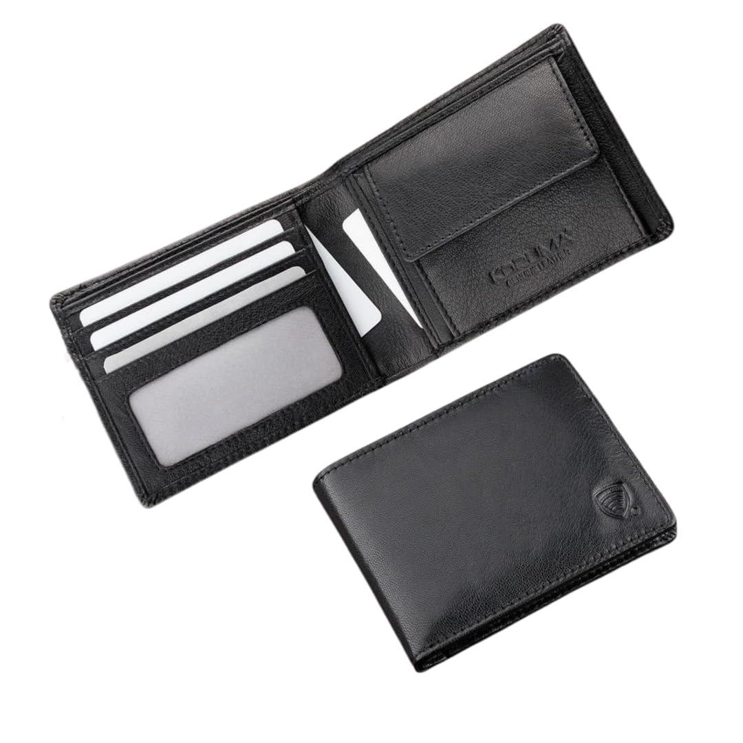 KORUMA Men's Wallet Slim Leather RFID Blocking Mens Wallets with up to 7 Card Holder, 2 Banknote Compartments, Coin Pocket, ID Window, Gifts for Men